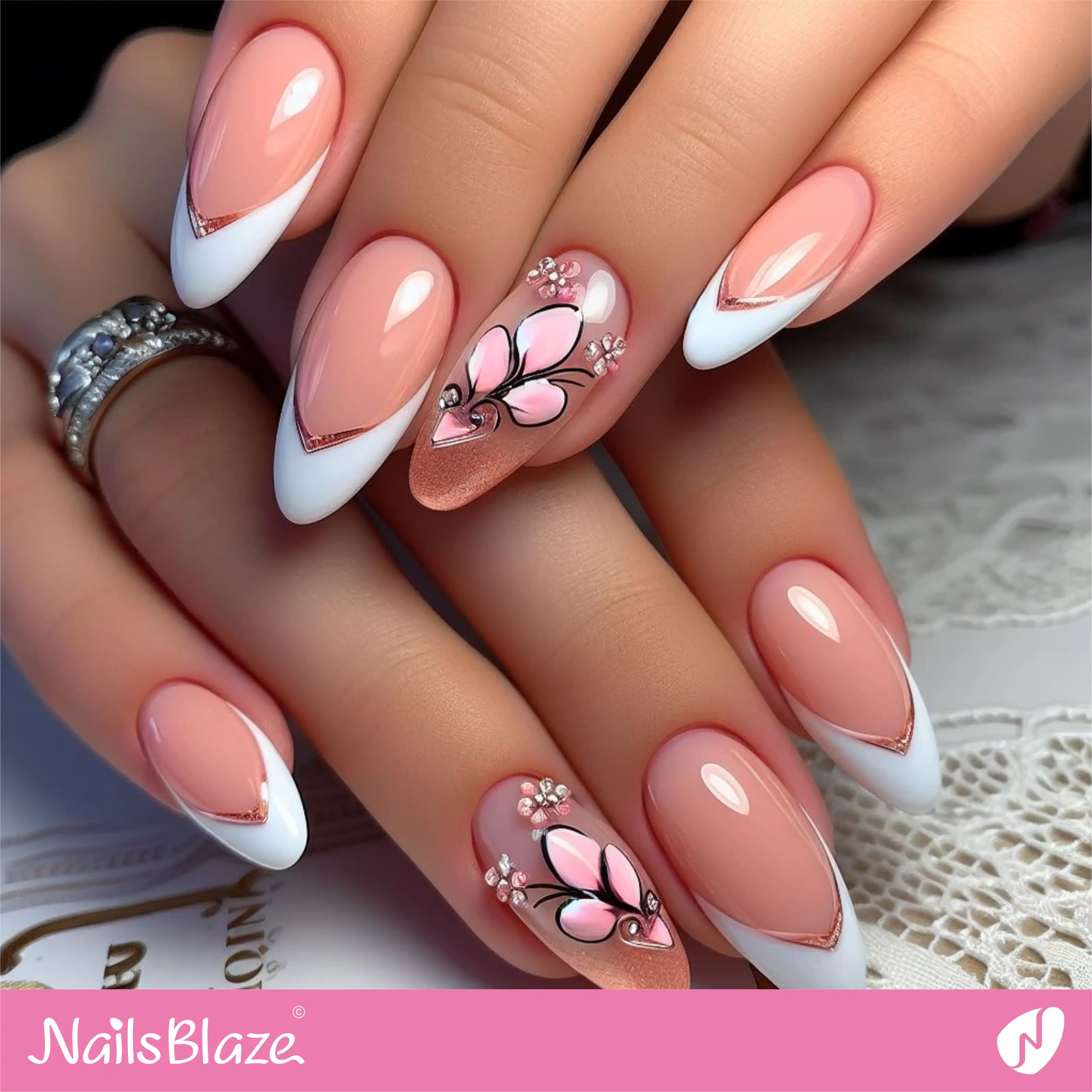 Abstract Peach Fuzz Butterfly Nails | Color of the Year 2024 - NB1796